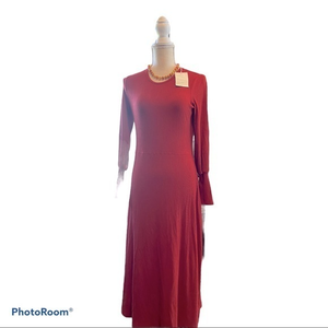 Free Assembly Red Dress Size small maxi long sleeve elastic wrist‎ stretchy